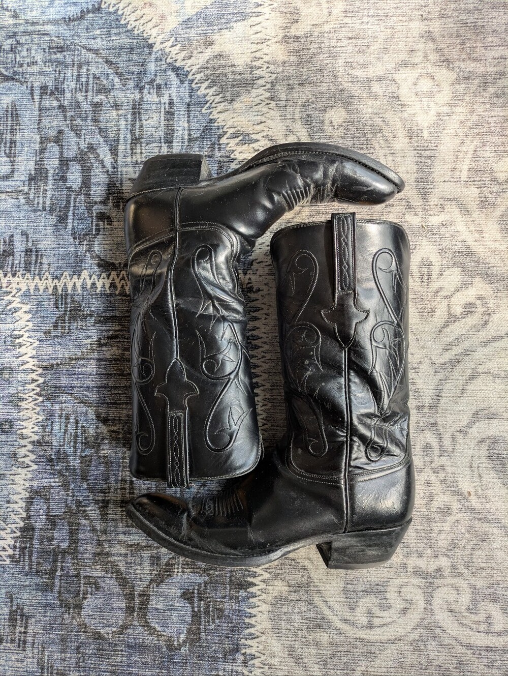 Black Leather Western Cowboy Boots-Lucchese Classics 9.5D